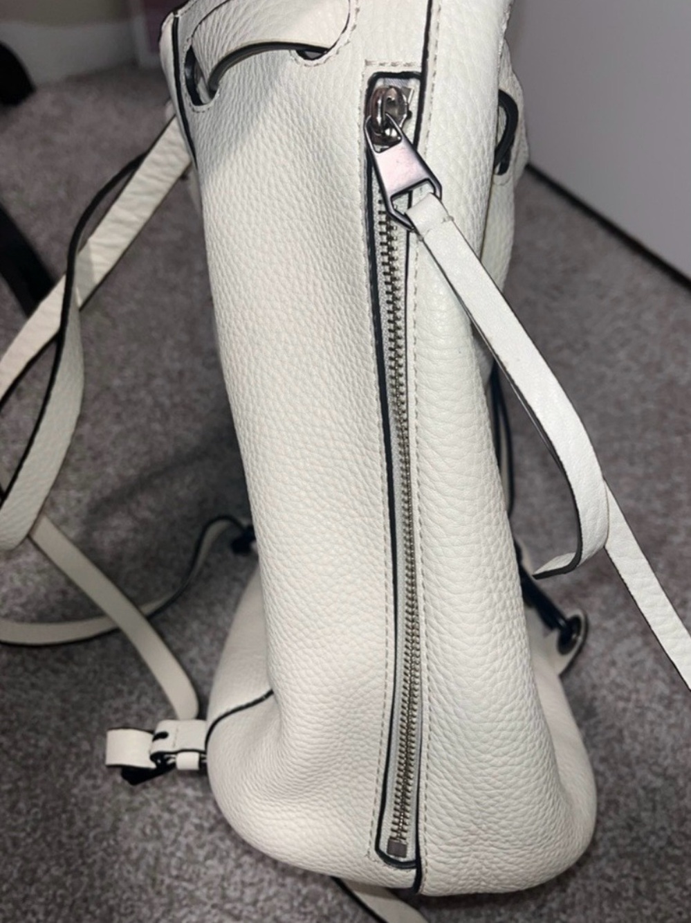 Rebecca Minkoff White Pebbled Leather Drawstring Backpack - Picture 5 of 8